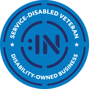"Disability:IN" certified, Service-Disabled Veteran. Disability-Owned business logo